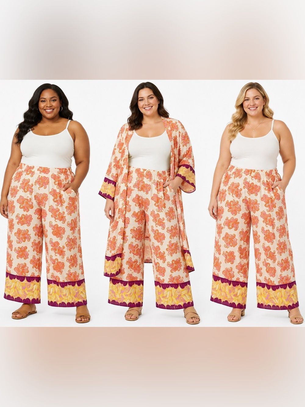 Eloquii Pink and Orange Paisley pants
